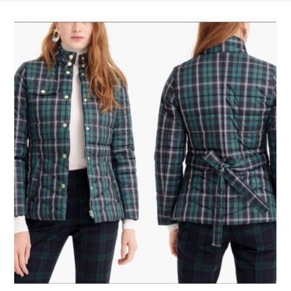 J. Crew Tartan Plaid Belted Puffer Jacket Small - Picture 2 of 8